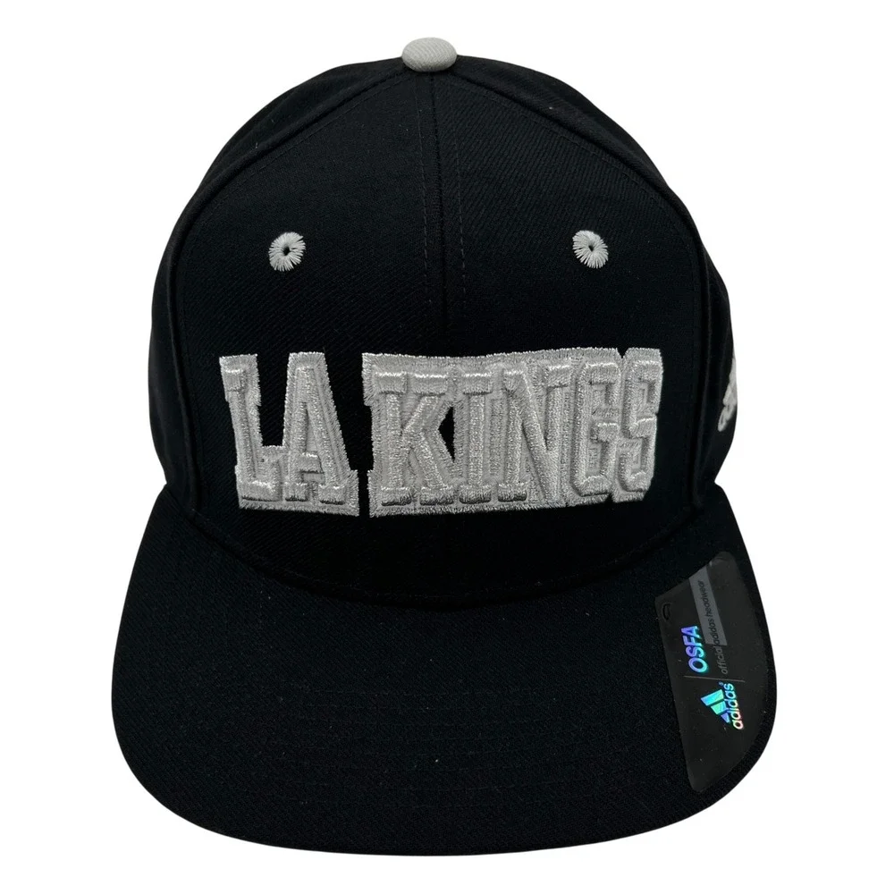 Adidas LA Kings NHL Snapback Hat Black Silver Flat Brim Adjustable OSFA Cap